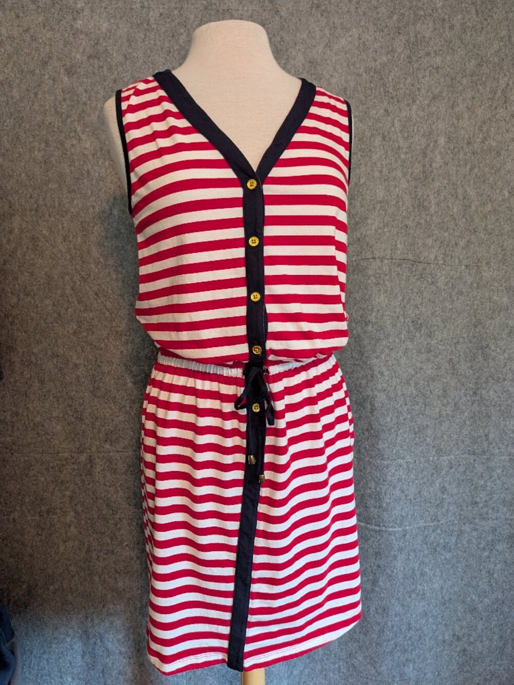 Jones New York Signature Nautical Stripe Tank Dress Drawstring Waist Med
